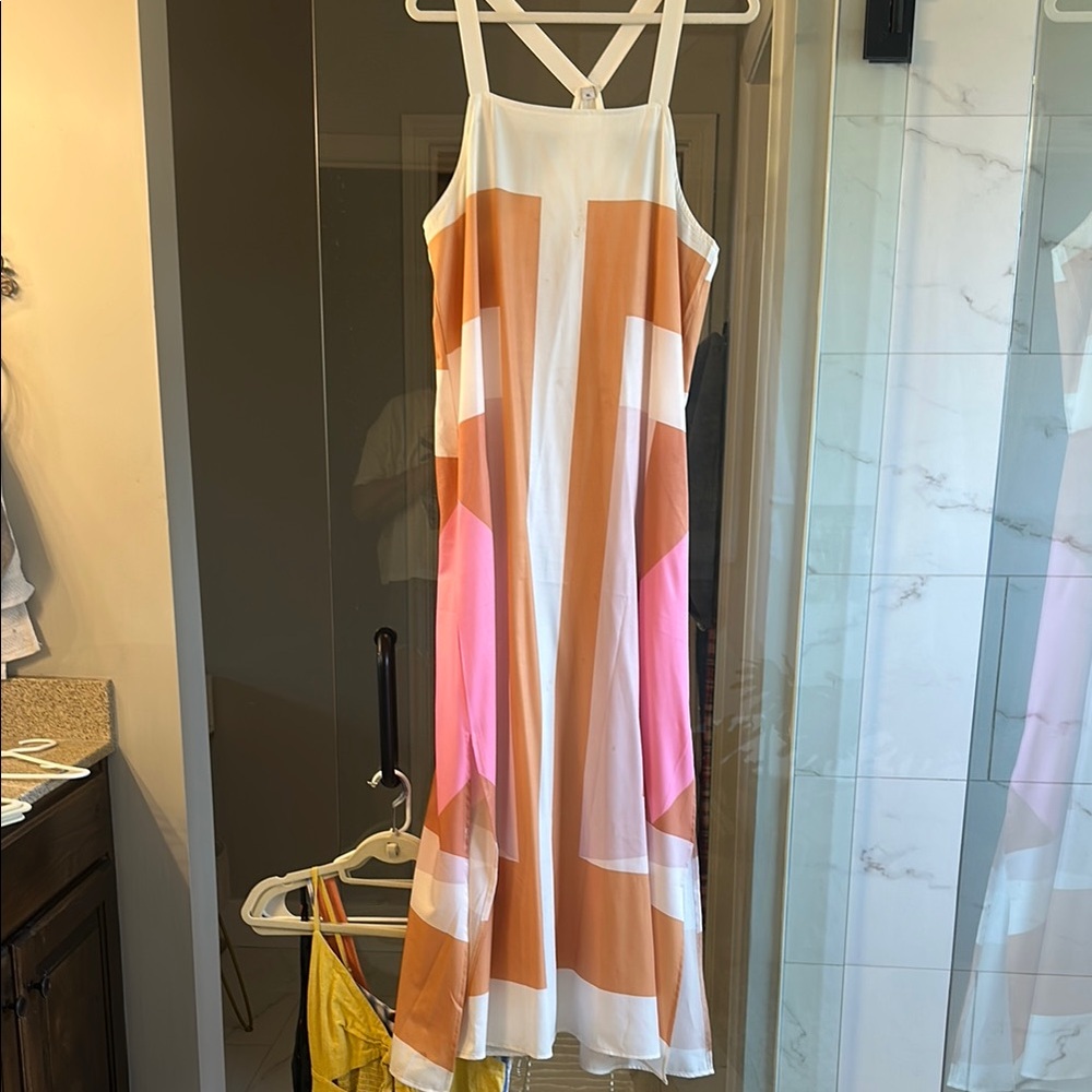 White and Orange Maxi Resort Sundress